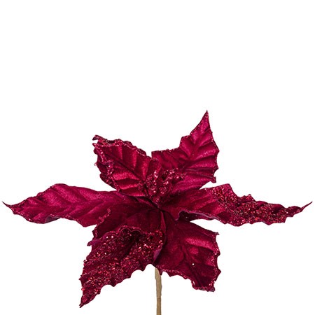 Sequined Poinsettia Burgundy - Themed Rentals - gorgeous artificial burgundy poinsettia